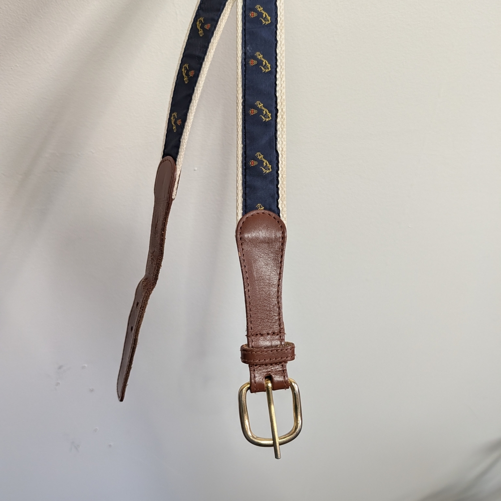 English Sports Shop Bermuda Canvas Flag And Map Leather Brass Buckle Belt